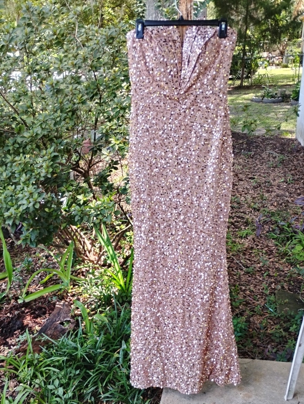 Strapless Rose Gold Sequin Evening Gown